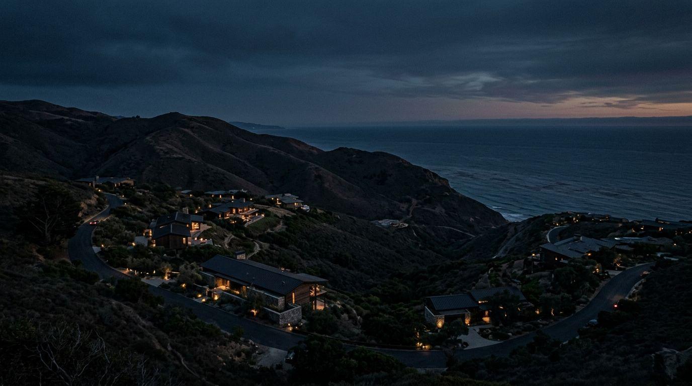 Elegantly illuminated residential estate at dusk